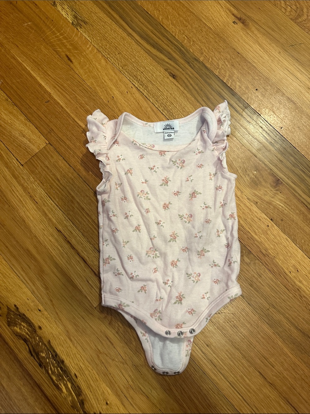 Children's Pink Floral One-Piece with Ruffle Sleeves